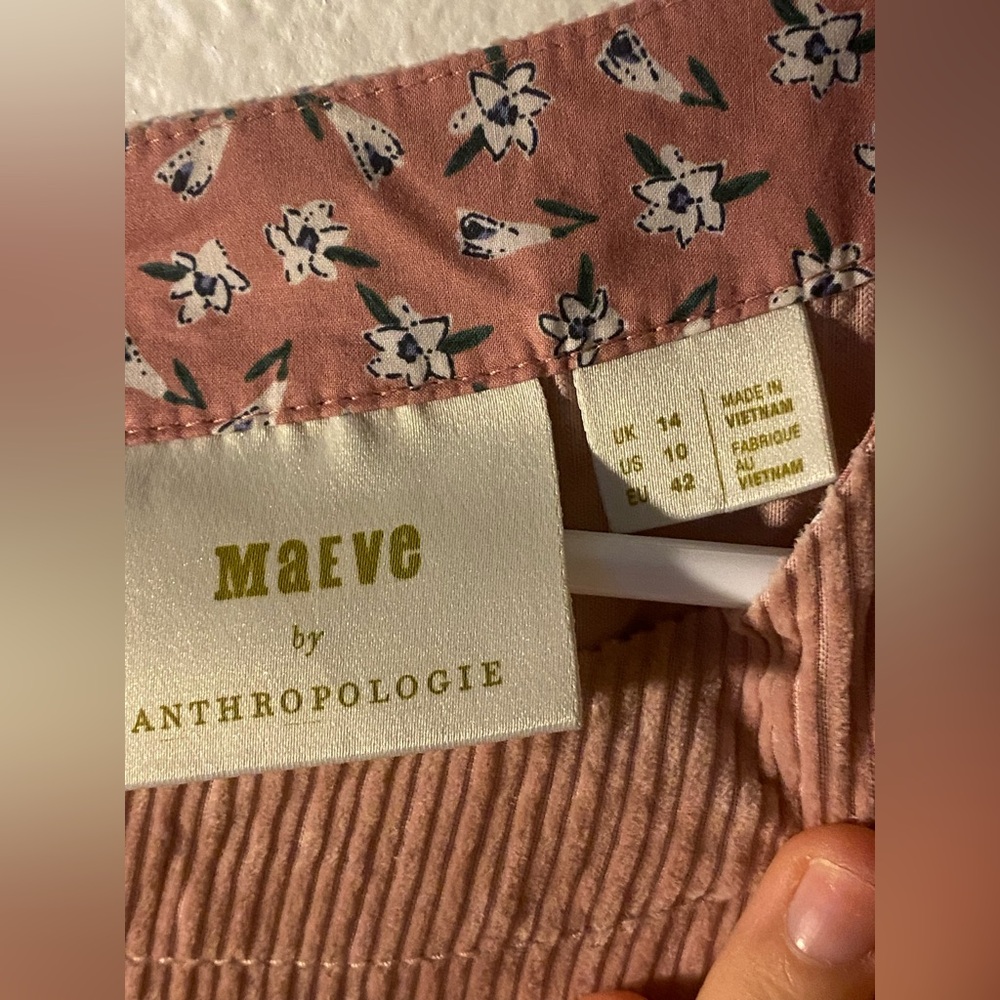 Anthropologie Maeve Tessa Pink Corduroy Drop Waist Shift Dress Size 10 - Picture 2 of 3
